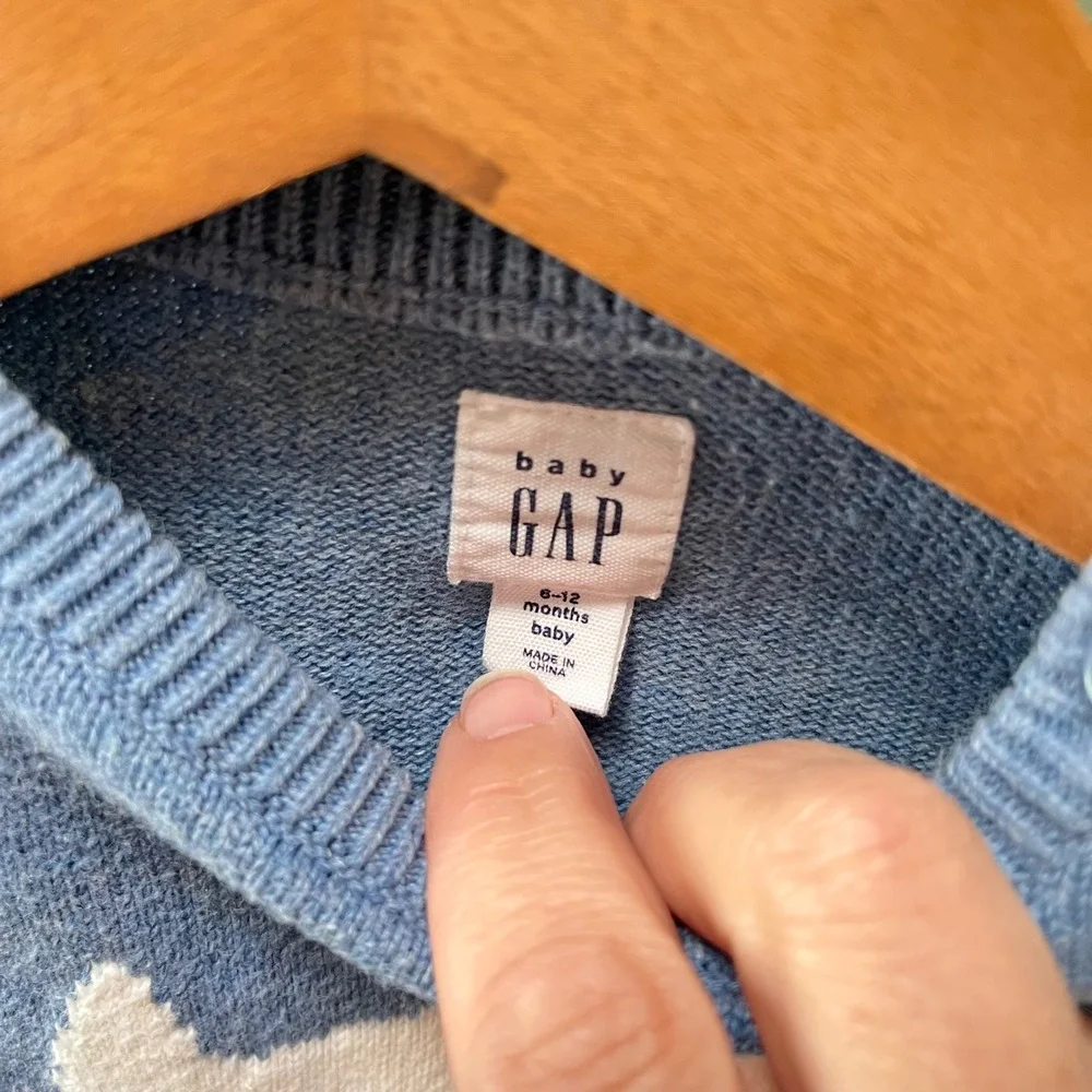 Baby Gap Blue Heather Cat Graphic Cotton Knit Sweater 6-12‎ Months 525890-00